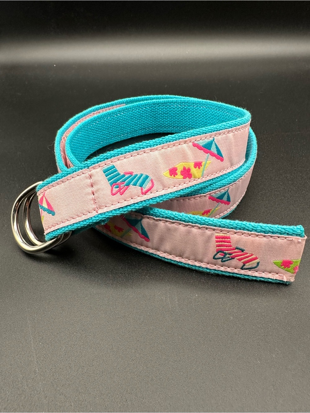 Douglas Paquette Beach Umbrella & Surfboard Belt – Pink & Teal, D-Ring, Size Med